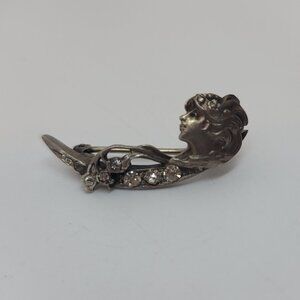 Art Nouveau Sterling & Paste Woman/Lady Brooch